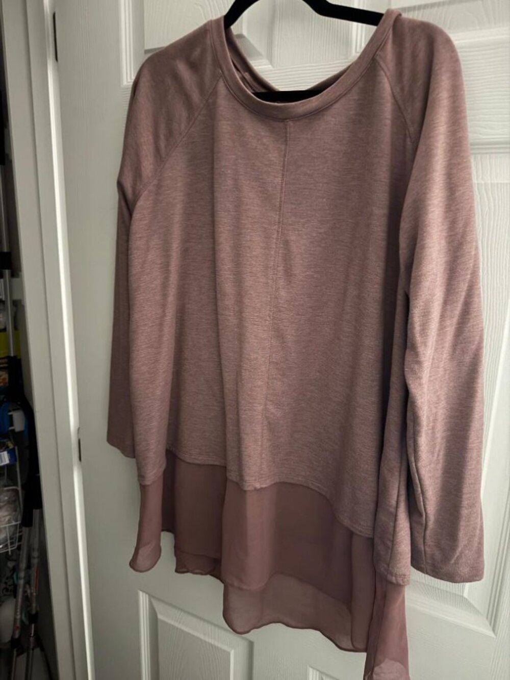 LOGO Lounge by Lori Goldstein French Terry Top with Chiffon Trim Size 1X